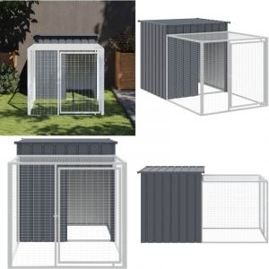 Poulailler avec cour anthracite 110x201x110 cm acier galvanisé - Poulailler - Cage à Poules - Abri Pour Oiseaux - Coop Pour Poules - Animal