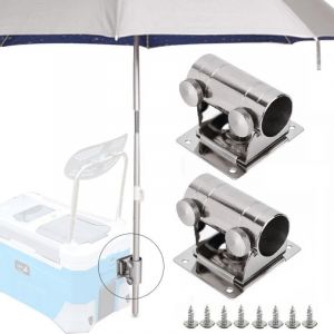 Lot de 2 supports de parasol r&eacute;glables en acier inoxydable, support de parasol de balcon, support de parasol, support de parasol de p&ecirc;che avec plaque