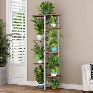 Hoerfuriy - Support pour Plantes D'intérieur à 7 Niveaux, Étagère de Rangement pour Plantes Pots de Fleurs en Bois et Métal, 7 Niveaux 8 Pots pour