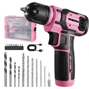 Workpro - 8V Perceuse Visseuse Sans Fil, 2 In 1 Visseuse Devisseuse Sans Fil Rose, Accessoires 21 Pièces, avec 10MM Porte-Forets, led Lumière, Câble