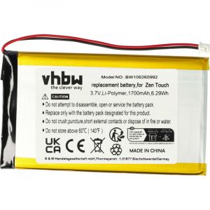 Vhbw - 1x Batterie compatible avec Creative Zen Touch Labs Jukebox, Touch Labs Jukebox 20GB lecteur de musique MP3 (1700mAh, 3,7V, Li-polymère)