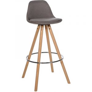 Décoshop26 - Tabouret de bar chaise haute x1 repose-pieds style scandinave en tissu taupe structure en bois clair rond 100004635