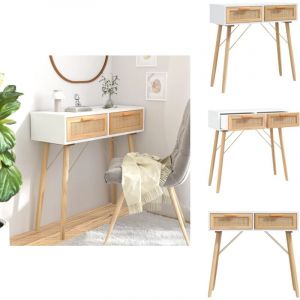 Vidaxl - Table console Blanc 80x30x75 cm Bois massif pin /rotin naturel - Table Basse - Meuble Entrée - Table D'appoint - Table Console - Décoration