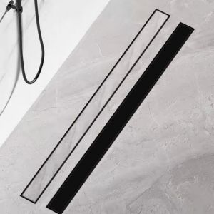 Caniveau Douche Noir Italienne 80cm à carreler, Siphon de Sol Douche Modèle 2 en 1, Acier Inoxydable