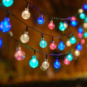 Guirlande lumineuse solaire, petite boule de cristal, guirlande lumineuse d'extérieur 20 led 5 mètres 8 modes d'éclairage (lumière colorée)