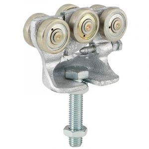 Helm - 492 Monture tole galvanisée, fixation sur plat, galet avec moyeu M16x70, Hauteur réglable