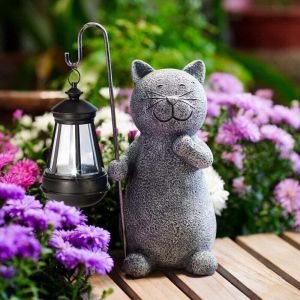Statue de chat d&eacute;corative pour jardin ext&eacute;rieur avec lampe solaire - D&eacute;coration de salon, cadeau pour femme, homme, maman, anniversaire, d&eacute;coration