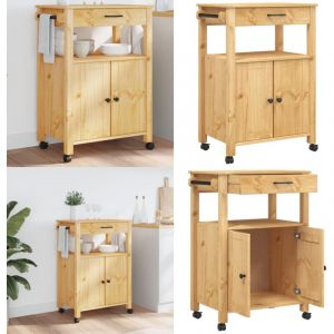 Chariot de cuisine MONZA 60x40x90 cm bois massif de pin - Chariot De Cuisine - Chariot &Agrave; L&eacute;gumes - Meuble De Cuisine - Rangement Cuisine - &Eacute;tag&egrave;re