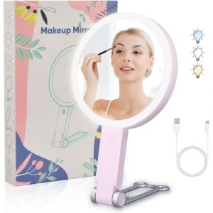 Miroir Grossissant Lumineux 20X/1X avec 64LED Double Face Rechargeable Mirroir Maquilleur Pliable Miroir avec Lumiere Miroir Eclairant pour