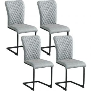 Lot de 4 Chaise de Bureau Design avec Dossier Grillagé JYMTOM — Confort Ergonomique et Élégance Moderne（PU, Gris）