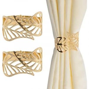 12cm Embrasse de Rideaux, 2 pi&egrave;ces M&eacute;tal Cr&eacute;atif Rideau Corde Boucles Feuille Creuse Pince &agrave; Rideau D&eacute;corative Accessoire D&eacute;coratif Fen&ecirc;tre pour