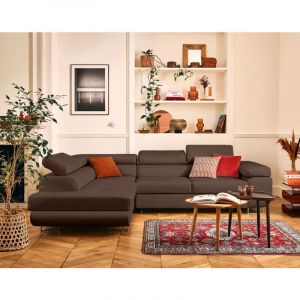 Lisa Design - Zaria - canap&eacute; d'angle gauche 5 places convertible avec coffre et t&ecirc;ti&egrave;res en simili