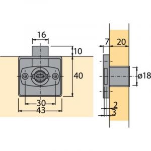 Kit de serrure à cylindre interchangeable 40 x 43 nickelée avec rosace et butée - version main gauche Lehmann