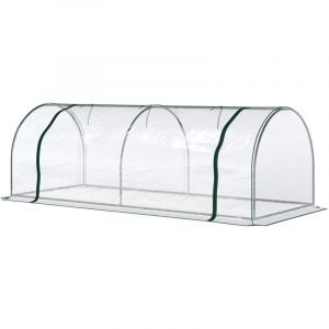 Serre de jardin tunnel , abri pour plantes et tomates, 2,5 x 1 x 0,8 m, b&acirc;che PVC transparent, porte zipp&eacute;e, structure m&eacute;tal &eacute;poxy vert, mini serre