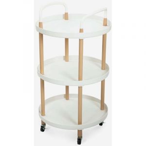 Ahd Amazing Home Design &ndash; Chariot &agrave; roulettes nordique 3 &eacute;tag&egrave;res en polypropyl&egrave;ne &ndash; Structure m&eacute;tal effet bois &ndash; Roues pivotantes pour man&oelig;uvre