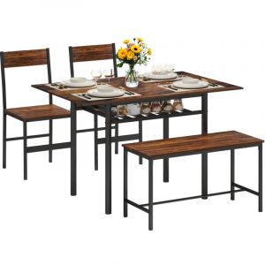 Puluomis Ensemble de Salle &agrave; Manger 4 pi&egrave;ces Table de Salle &agrave; Manger Meubles de Salle &agrave; Manger 2 chaises et Banc avec &eacute;tag&egrave;re en Bois et Structure en