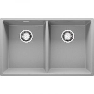 Primagran - Evier Sous Plan 76x47cm, Evier en Granit 2 bacs + Kit de Vidage, Évier au meuble 80cm - London Twin, Gris
