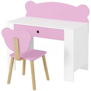 Bureau enfant avec plateau tiroir et chaise ours th&egrave;me scolaire rose pour gar&ccedil;ons et filles id&eacute;al pour adolescents et enfants espace cr&eacute;atif