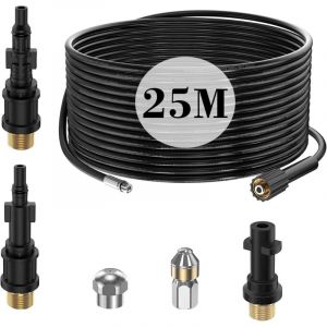 Tuyau de d&eacute;bouchage de conduit de nettoyage haute pression 25M pour K&auml;rcher K2 K3 K4 K5 K6 K7 HD HDS, Kit professionnel furet 180Bar avec buse rigide