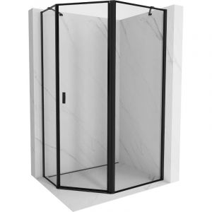 Mexen - Cabine de douche asym&eacute;trique pentagonale Mist, porte droite 90 x 80 cm, cadre noir, noir - 8A8-090-080-70-70-P