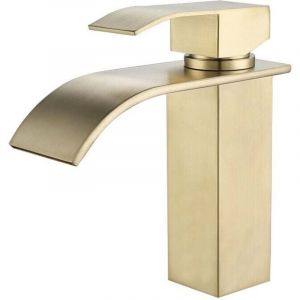 Trywise Robinet de Lavabo Cascade pour Salle de Bain, Mitigeur de Lavabo Vasque Robinetterie Cascade avec Bec Grand en Acier Inox, Or Bross&eacute;
