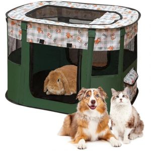 Parc pliable pour chiots et animaux - En tissu Oxford - Tente rectangulaire pour chiens lapins cochons d'Inde et chats - Pour l'int&eacute;rieur ou