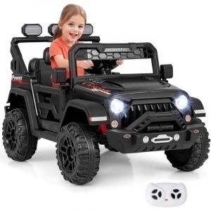 Goplus - Voiture Electrique Enfants 2 Places 12V avec T&eacute;l&eacute;commande, Lecteur Musique, Lumi&egrave;res led, Affichage de l'Alimentation, D&eacute;marrage Progressif,