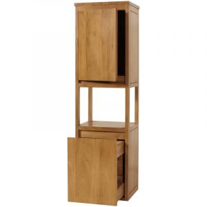HHG - jamais utilis&eacute;] Armoire haute en teck 496, armoire de salle de bain &Eacute;tag&egrave;re de salle de bain, teck de qualit&eacute; B-Grade (bois de c&oelig;ur, 20-30