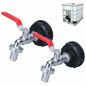 Robinet Cuve 1000L Robinet Recuperateur Eau De Pluie 2 pieces, Adaptateur De Réservoir d'eau ibc 1/2' Double Robinet en laiton en Fabriqué en pp