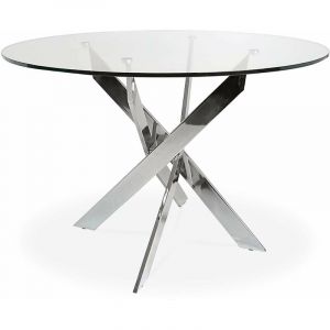 Intensedeco - Table ronde en verre et pied chromé Sofia