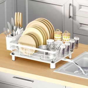Egouttoir Vaisselle sur Evier &Eacute;gouttoir &agrave; Vaisselle Blanc Egouttoir Vaisselle en Metal Dish Rack avec Plateau Dish Drainer avec Porte Couverts et