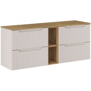 Petits-meubles - Meuble sous-vasque 140cm 4 tiroirs 2 niches Riva Cachemire et Bois