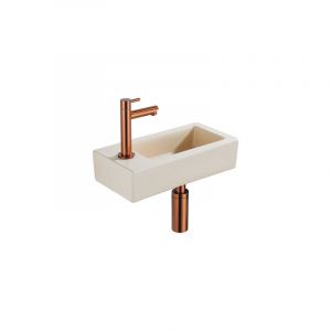 QeramiQ Lave-mains Kit lave-mains - 37.5x18.5x9cm - c&eacute;ramique - trou de robinet gauche - robinet lave-mains en cuivre bross&eacute; - bonde de vidage -