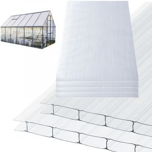 Randaco 5x Plaques de Polycarbonate Creux 8mm 121x60,5cm d&eacute;coupe 3,66m&sup2; r&eacute;sistant UV Double paroi Serre Jardin Plaque