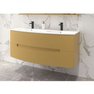 Caisson 2 tiroirs galb&eacute; jaune mat 120cm &ndash; Corps en panneau de particules MDF 16mm &ndash; Tiroirs m&eacute;talliques avec fermeture ralentie &ndash; Anconetti