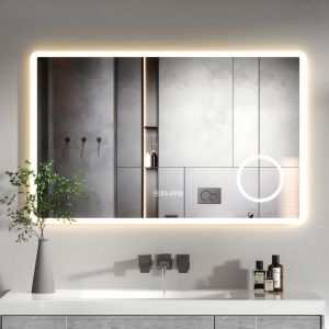 Miroir de Salle de Bain LED 100x60 cm - Affichage Heure/Temp&eacute;rature & Loupe 3X - Anti-bu&eacute;e - 120 LEDs/m - Miroir Lumineux Dimmable - AquaWise