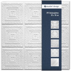 Marbet Design dalles plafond polystyr&egrave;ne EPS blanc 30 d&eacute;cors diff&eacute;rents 50x50cm paquet &eacute;conomique: 10 m&sup2; / 40 plaques, Plafon