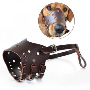 Museli&egrave;re pour chien Museli&egrave;re en cuir anti-morsure Museli&egrave;re respirante pour chien Museli&egrave;re pour chien pour &eacute;viter les aboiements (Marron, s)