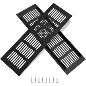 Grille d'a&eacute;ration rectangulaire en aluminium avec vis pour ventilation de placards et de pi&egrave;ces, 25 x 8 cm, noir, 2 pi&egrave;ces