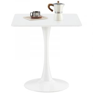 Table de salle à manger moderne 70 x 70 cm, petite table carrée avec pieds en métal, pour salon, salle à manger, balcon, blanc