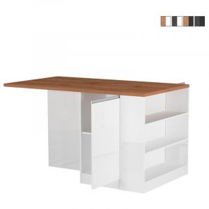 &Icirc;lot central avec table pour cuisine moderne 2 portes 160x90x90cm Grover - Blanc - Ch&ecirc;ne