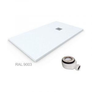 Decohor - Receveur de douche en Résine extra-plat quartz. Texture Ardoise. Blanc ral: 9003 80X130CM