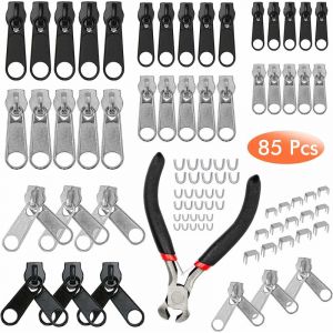 Ahlsen 85 Pcs Remplacement Zip Curseur Fermeture Eclair, Kit de Réparation de Fermeture avec Mini pinces, Remplacement de fermeture à Glissière pour