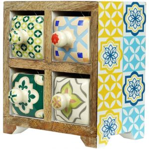 Signes Grimalt - Spice Rack 4 Tiroirs Bo&icirc;tes Et Bo&icirc;tes &agrave; Bijoux &Eacute;tag&egrave;re &agrave; &Eacute;pices Carr&eacute;e Jaune - 16x16x11cm