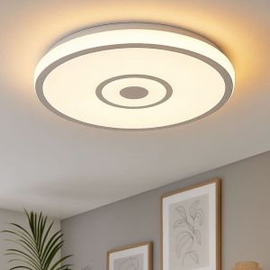 Plafonnier Plafonnier de salon LED, m&eacute;tal anneau chrom&eacute; plastique, LED 24W 1500lm 3000-4000-6000K, DxH 38x5,5 cm