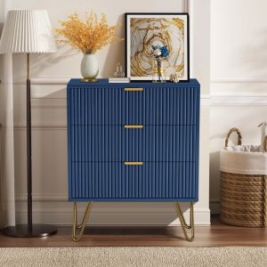 Tanant - Commode 70x60x40cm - avec 3 tiroirs coulissants, pieds en métal, buffet pour chambre, commode design scandinave - Bleu marine