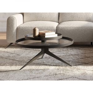 Deco In Paris - Table basse ronde 2 plateaux pivotants en c&eacute;ramique et m&eacute;tal noir