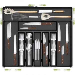 Tiroir &agrave; couverts extensible, organiseur de tiroir &agrave; couverts de cuisine, range-couverts avec 9 compartiments, 30 cm-53 cm, organiseur de tiroir