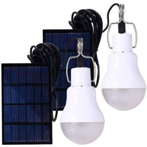 Lampe LED Solaire Ext&eacute;rieure &agrave; Suspendre 3W Avec 3,45M C&acirc;ble, Lanterne Solaire Portable Avec Panneau Solaire, Ampoule LED Solaire Recahrgeable pour