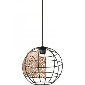 OSRAM DECOR Cage Globe Pendant Suspension, E27, non gradable, IP20, rotin/m&eacute;tal, 300 mm, noir/brun
